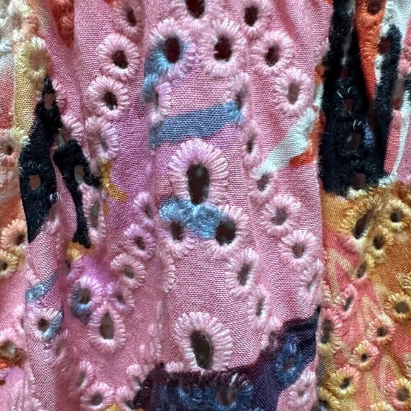 Farm Rio Top Floral Print Square Neckline Smocked Short Puff Sleeve Women's XS - Picture 4 of 10